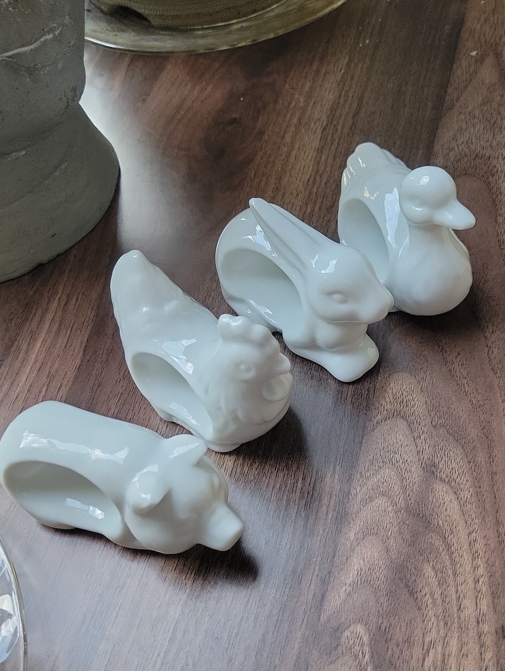 White Ceramic Farm Animal Napkin Rings - Set of 4